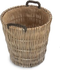 Antique Round Tall Wicker Basket with Hessian Lining – Brown Storage