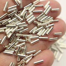 1000 pcs Glass Tube Bugle Beads 2X6mm Metallic Silver Storage Box Jewelry Making