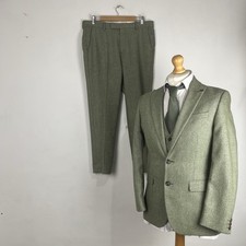 Sawyer & Hendricks 3 Piece Suit Men's 38R Light Green 32W 29L Tailored Fit Tweed
