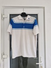 FootJoy Men's Athletic Fit Blue & White Golf Polo Shirt - Size Large