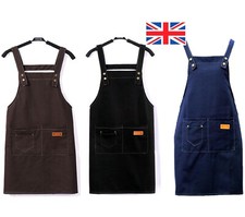 UK Women Denim Style Cooking Kitchen Restaurant Work Bib Apron Dress Pockets
