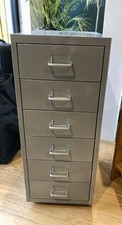 Small Metal Office Drawers On Wheels. H 69 Cm, D 41 Cm, W 28 Cm. Grey