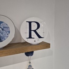 Decorative Ceramic Plate Made By Flux.  Letter R In Navy And White.