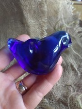 Cobalt Blue Art Glass Bird Swedish Style Paperweight Excellent Condition