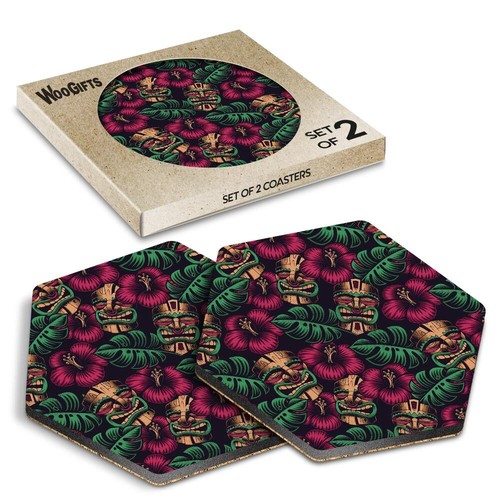Hexagon mdf coaster - tiki, mask