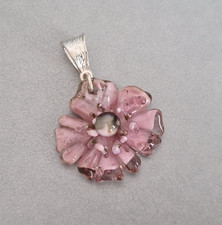 Pink Floral Pendant Murano Glass Necklace Gift For Her Jewellery Art Handmade