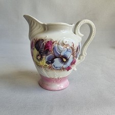 Vintage Hand-Painted Floral Porcelain Creamer Jug Small Milk Pitcher Pink Base