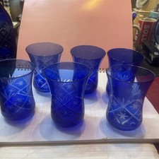 6 Bohemian Blue Cut Glass