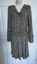Barbara Hulanicki (BIBA) Black White Cowl Neck Long Sleeve Dress UK 12 Ana