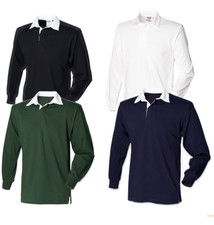 Front Row Plain Cotton Long Sleeve Rugby Shirt No Logo S - 3XL