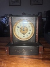 Small Antique Slate And Red Marble Timepiece Mantle Clock in Full Working Order.