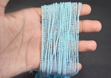 2-3MM Natural Blue Aquamarine Micro Faceted Round Gemstone Beads 12" For Jewelry