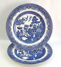 Churchill Willow Pattern - 2x 26cm Dinner Plates - Blue & White Vintage