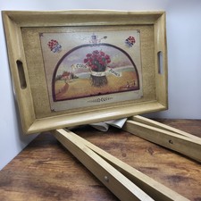 Vintage Wooden Butlers Tray & Folding Stand 40d×60L×70h cm Corn Field Poppies