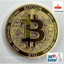 Bitcoin 24K Gold Plated Coin – BTC Cryptocurrency Novelty Souvenir – UK Seller