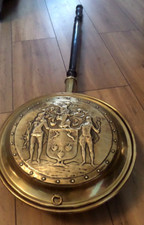 Antique Brass Pictorial Scene Adam & Eve Embossed Bed Warming Pan V rare example