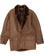 VINTAGE Mens Shearling Jacket IT 46 Small Brown Shearling AA04
