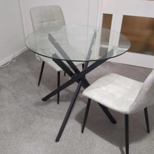 Round Glass Dining Table Metal Legs Black Small Kitchen Breakfast Side Table