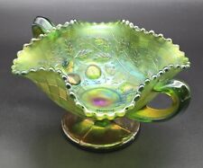 Antique Northwood Carnival Emerald Green Floral Design Glass Candy Dish 1930s