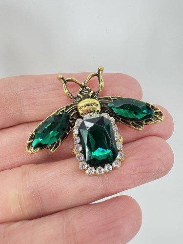 Retro green crystal bee gold - green,
