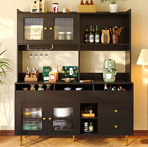 Modern black kitchen - modern, sideboard