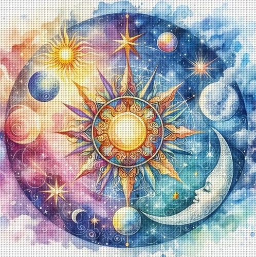 Sun and moon stamped cross - and,