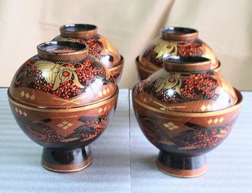 Lacquerware maki bowls with - maki-e,