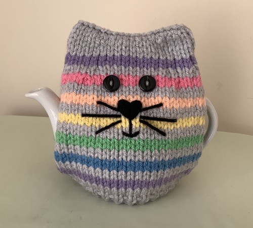 New hand knit silver rainbow - knit, silver/rainbow