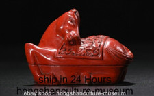 3.2" Old Chinese Red Lacquerwork Flower Pattern Fengshui Horse Case Jewelry Box