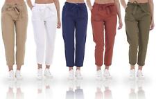Ladies Chino Trousers Elasticated Waist Tie Belt Slim Fit Cropped Crop Pants