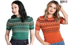 Hell Bunny Vixey Jumper Fox Knitted 50's 60's Vintage Retro Pinup Short Sleeve