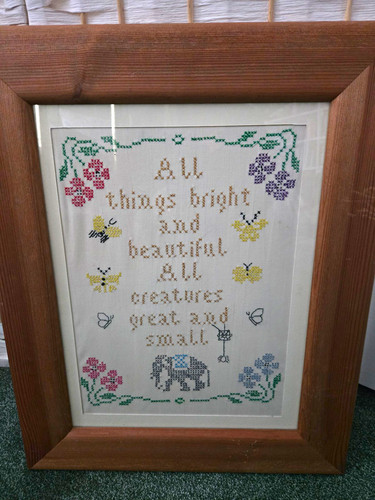 Vintage framed cross - vintage, stitch