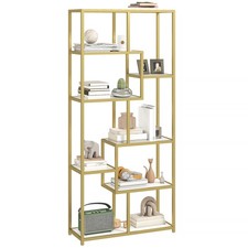 HOMCOM Modern Bookcase 7-Tier Bookshelf Shelving Unit White Gold Tone