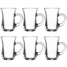 Pasabahce Clear Glass Tea Coffee Glasses Handled Mugs 6 Pieces Gift Set 145ml