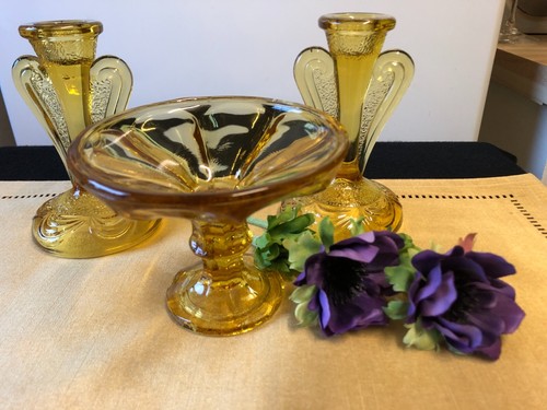 Amber glass art deco candle - glass,