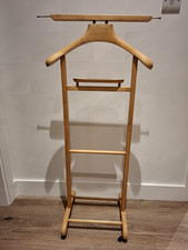 Mid Century  Brevettato Wooden Stand Butler Gentlemen Suit Hanger Tray wallet