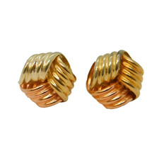 9ct Tri-Colour Gold Wirework Stud Knot Earrings Vintage c1980