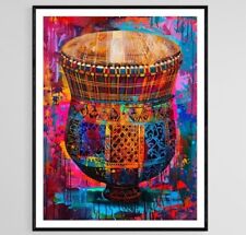 Vibrant Kanjira with Intricate Motifs Art, Traditional Indian Musical Instrument