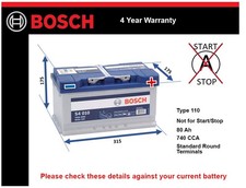 Car Battery S4010 Bosch 110 740A 80Ah 4Yr Warranty 315x175x175