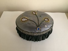 Pretty Shudehill Small Oval Sewing Box Padded Beaded 6x5x3ins