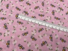 X5 Metres  Polycotton Fabric Material Pink / Bees Flowers Job Lot Bulk From Roll