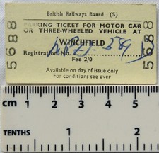 1970 British Railways Board parking ticket Winchfield for three-wheeled vehicle