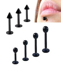 BLACK LABRET BAR Lip Chin Cheek Monroe Helix Spike Ball Stud Steel Piercing Bars