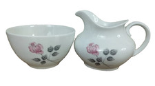 Royal Doulton Pillar Rose Milk Jug Creamer and Sugar Bowl, TC1011 Vintage