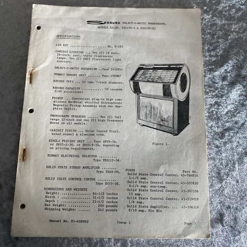 Seeburg models sx100 esc100 - seeburg, esc100-5