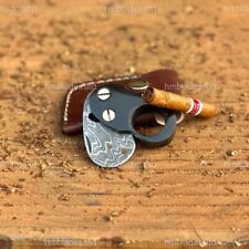 Handmade Damascus Steel Cigar Cutter Razor Sharp With Leather Sheath