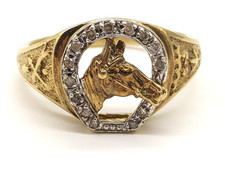9ct Gold And Diamond Horseshoe / Horsehead ring - 5.63grams. UK size Y