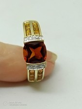 Mexican Fire Opal & Citrine 9ct Gold Ring. Size M