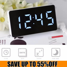 LED Electric Digital Alarm Clock Mains Power Mirror Display Bedroom Bedside