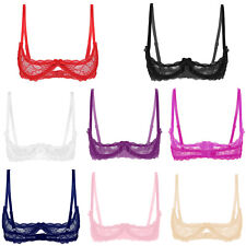 Sexy Womens Lace Quarter Cup Underwired Shelf Push Up Bra Unlined Bralette Tops